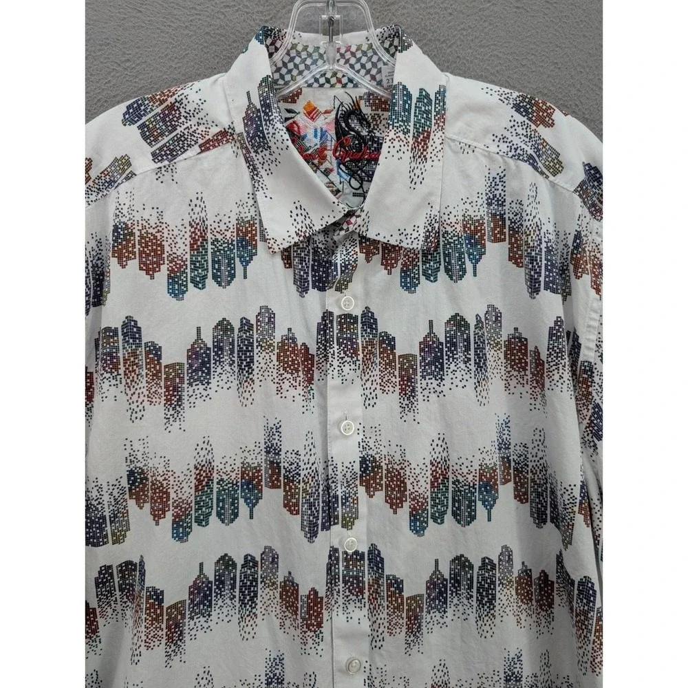 Robert Graham Button Down Long Sleeve Shirt Mens 2TG White All Over Print Preppy